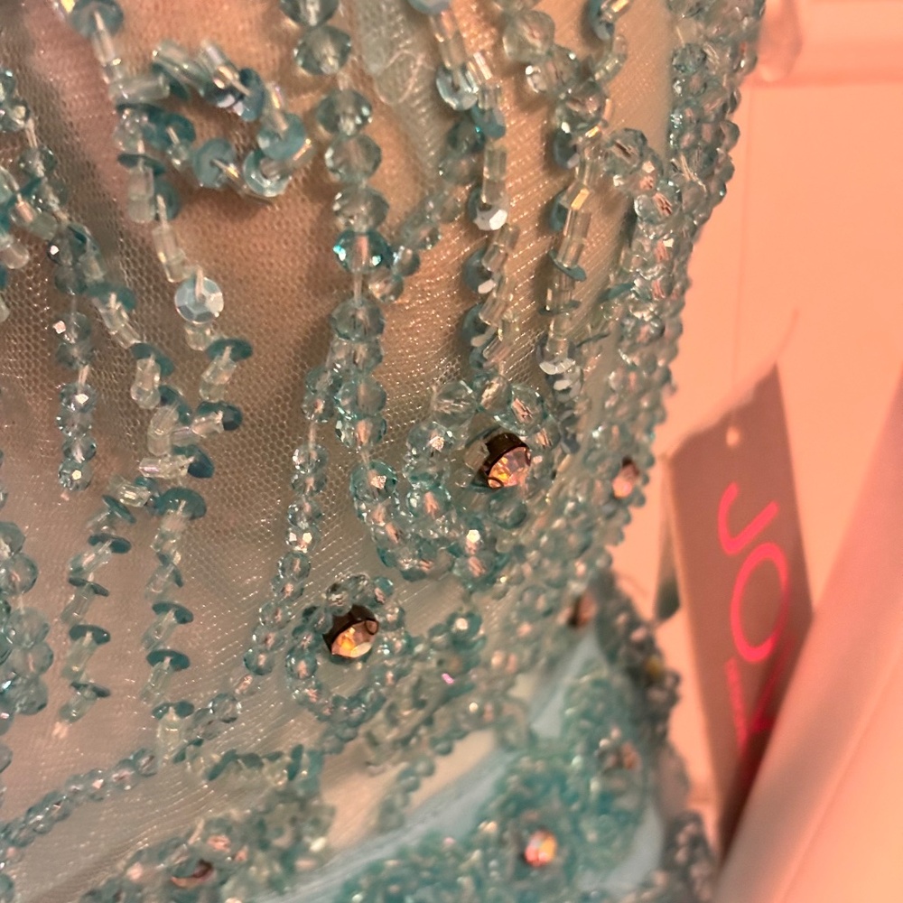 Jovani JVN33695 Prom Dress Aqua Blue Beaded Sz 4 Embellished Bodice - Picture 5 of 13